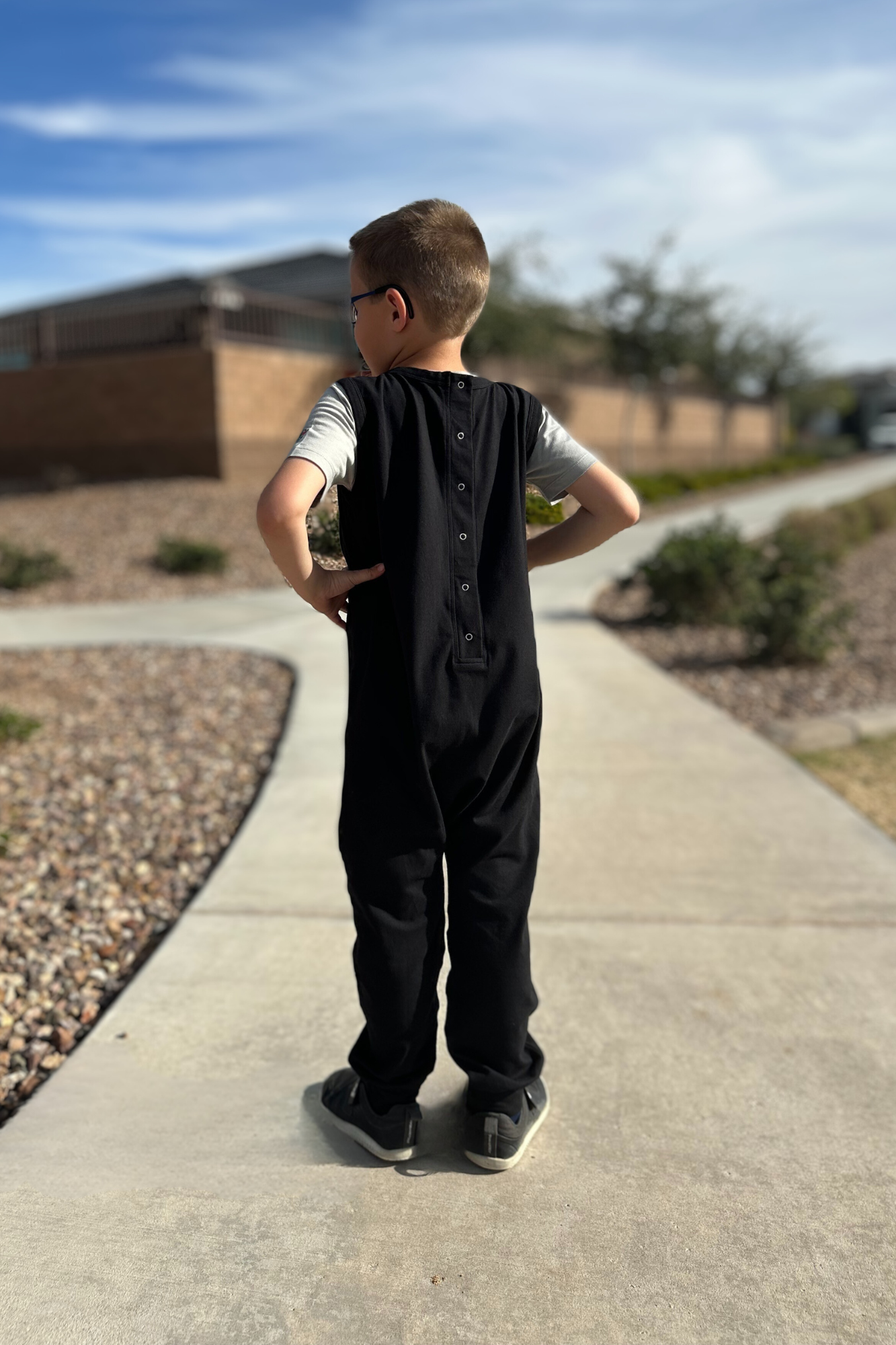 Adaptive Romper with Chewy Holder in Black