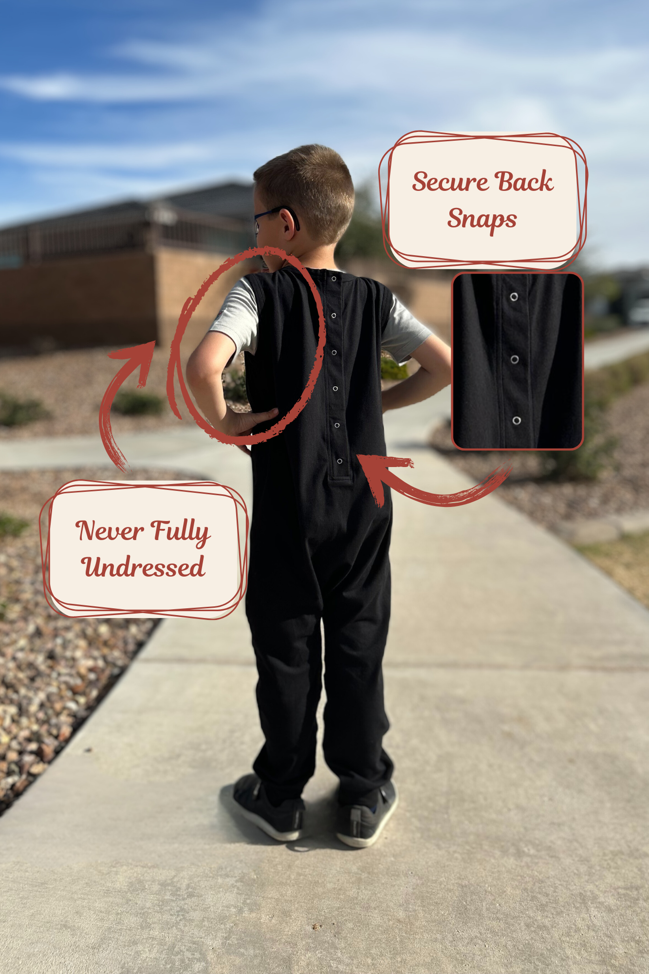 Adaptive Romper with Chewy Holder in Black
